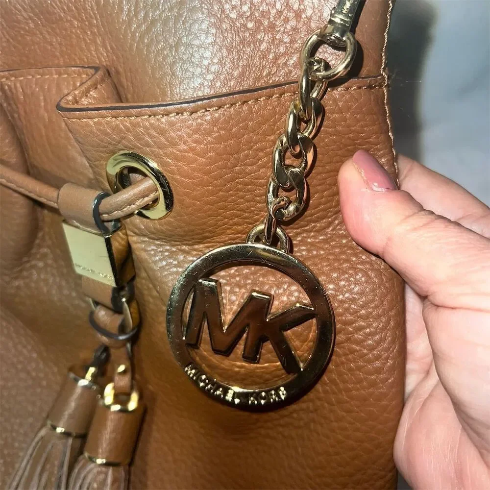 Michael Kors Cognac Brown Leather Crossbody Handbag with Tassel